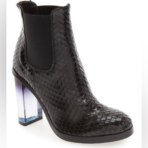 Agl Shoes - AGL Black laser Textured Heeled Boots with Transparent Heel